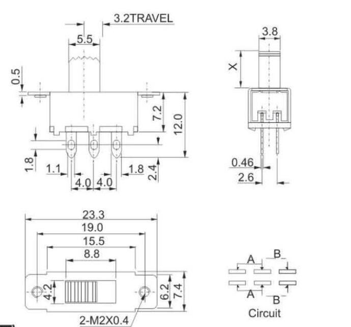 SS-22F25(2P2T)撥動開關(guān)