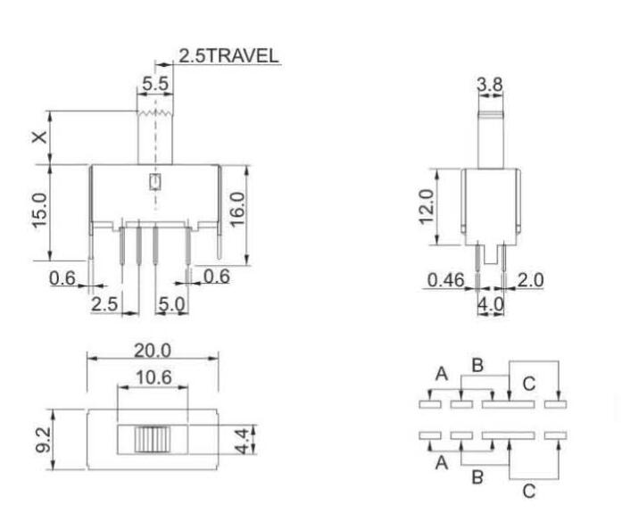 SS-22E01(2P3T)撥動開關(guān)