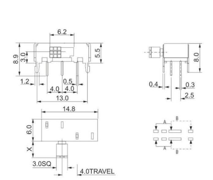 SK-22H06(2P2T)撥動開關(guān)