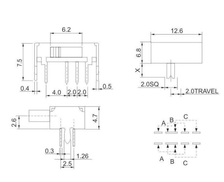 SK-22D07(2P3T)撥動開關(guān)